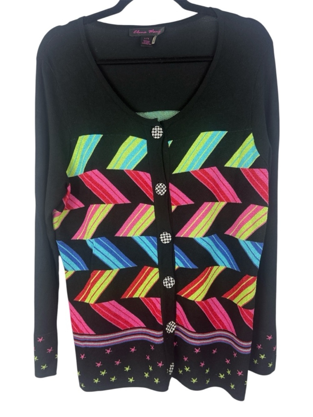 Elena Wang Multicoloured Geometric Artsy Chevron Knit Cardigan - Size Large